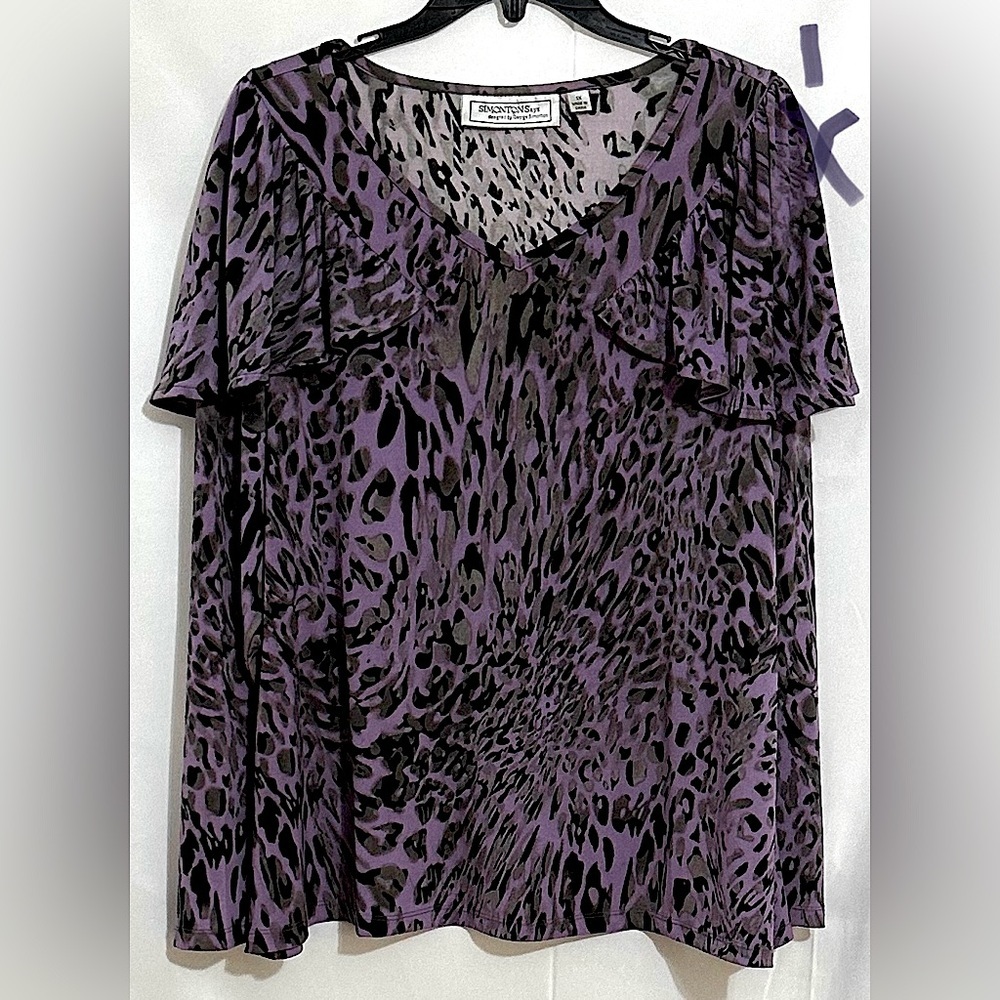 LADIES PURPLE & BLACK RUFFLED LONG SLEEVE TOP